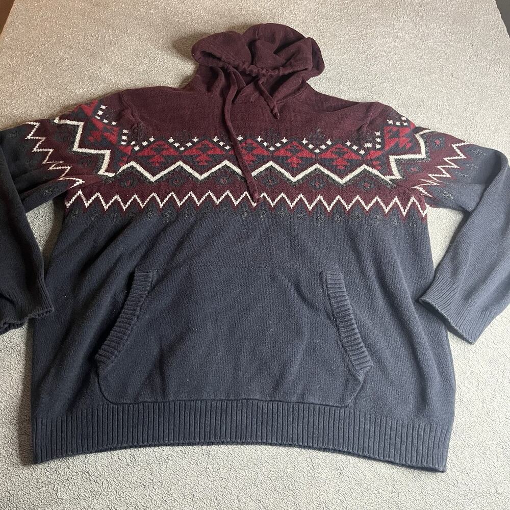 American Eagle Seriously Soft Aztec Hoodie Knit Sweater Mens L Tall Maroon